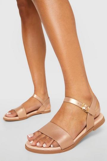 Rose Pink Wide Fit Metallic Two Part Sandals