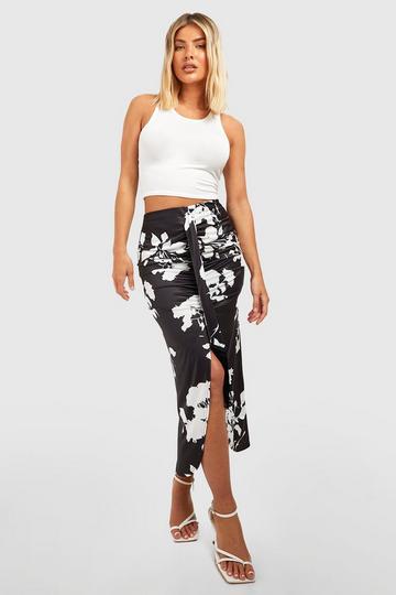 Floral Contrast Lace Trim Midi Skirt