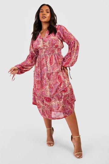 Plus Paisley Tiered Midaxi Dress pink
