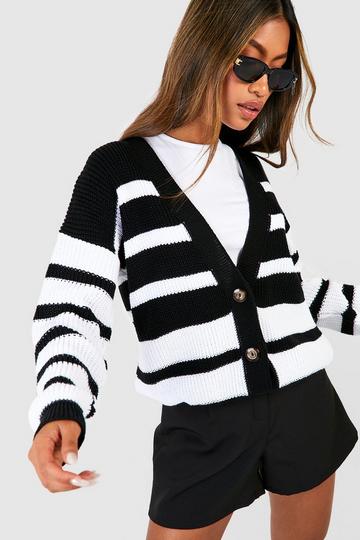 Black Mixed Stripe Crop Cardigan