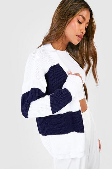 Chunky Stripe Edge To Edge Cardigan white