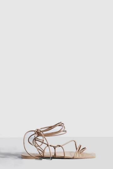 Wide Fit Crossover Strap Tie Leg Sandals nude