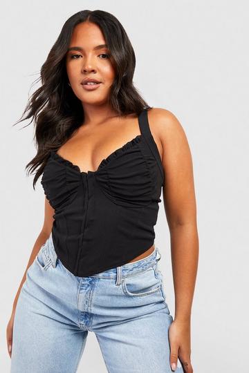 Plus Hook And Eye Ruched Cup Corset Top black