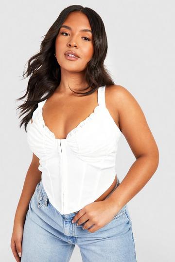 Plus Hook And Eye Ruched Cup Corset Top white