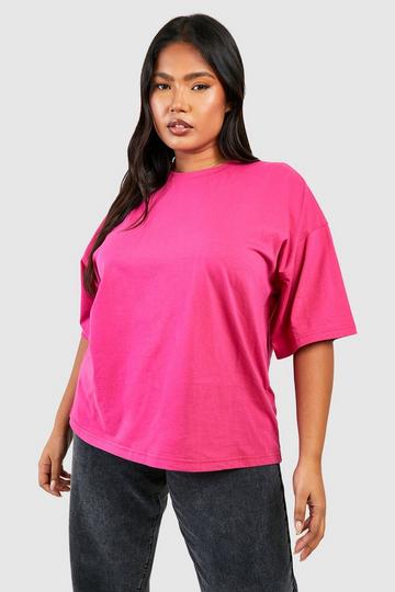 Plus Brights Oversized Crew Neck Basic Cotton T-shirt hot pink