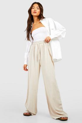 Women's Linen Mix Relaxed Fit Wide Leg Trousers