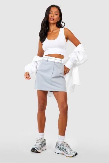 Grey Petite Reverse Waistband Tailored Mini Skirt