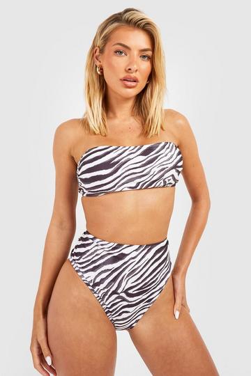 Tiger Bandeau High Waist Bikini Set cream