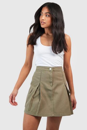 Khaki Petite Cargo Denim Mini Skirt