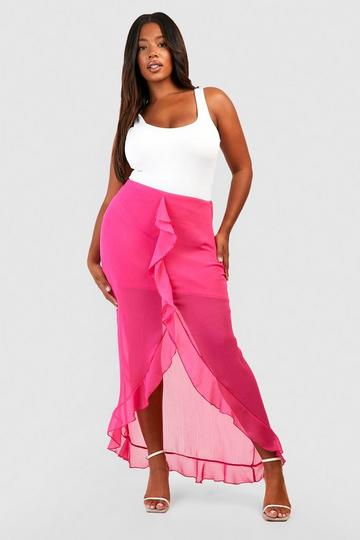 Plus Ruffle Front Maxi Skirt hot pink