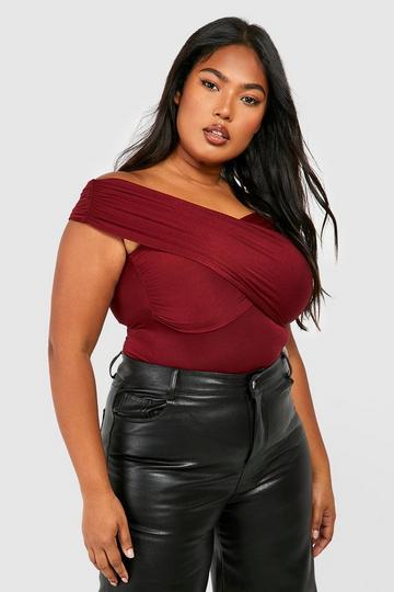 Tall Bardot Ruched Detail Bodysuit berry