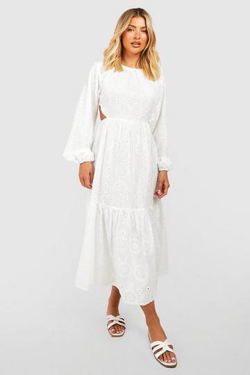 Broderie Cut Out Midaxi Dress white