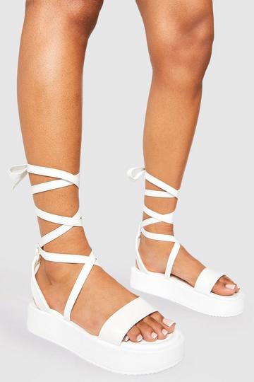 White Wide Fit Chunky Flatform Tie Leg second Sandals