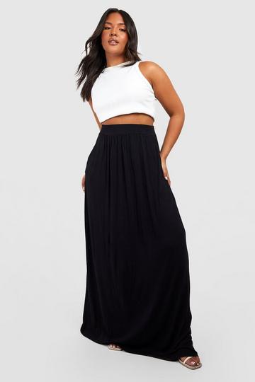 Plus Pocket Front Jersey Knit Maxi Skirt black