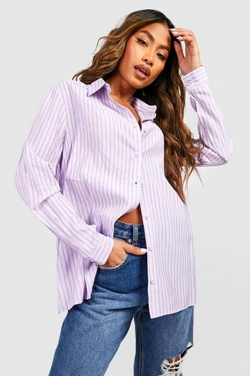 Lilac Purple Textured Striped Oversized Shirt