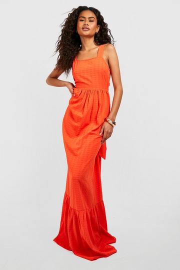 Textured Open Back Tiered Maxi Dress orange