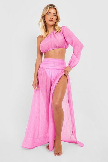 Sheer Texture One Shoulder Top & Skirt Beach Co-ord lilac