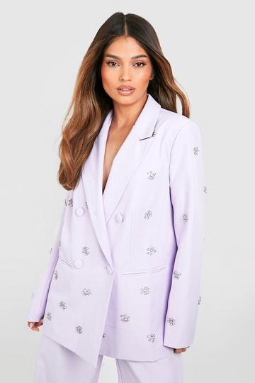 Daisy Crystal Embellished Double Breasted Blazer lilac