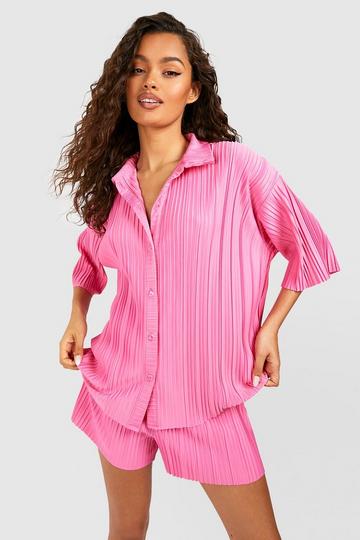 Matte Plisse Relaxed Fit Shirt candy pink