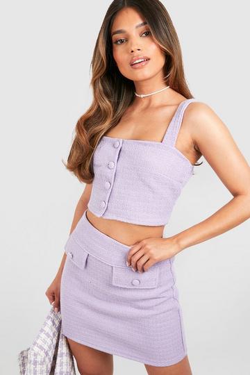 Tweed Square Neck Button Front Crop lilac