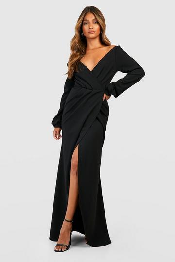 Black Off The Shoulder Wrap Maxi Dress