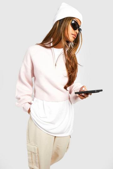 Lilac Purple Soft Knit Half Zip Crop Jumper