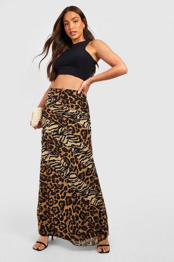 Tall Spliced Animal Chiffon Maxi Slip Skirt brown