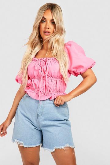 Pink Plus Shirred Puff Sleeve Top