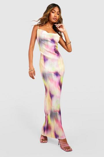 Abstract Printed Plisse Maxi Dress purple