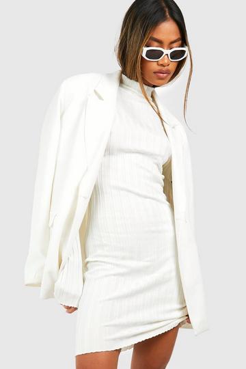 White Wide Rib Knitted Mini Dress