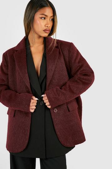 Oversized Textured Wool Blazer wine