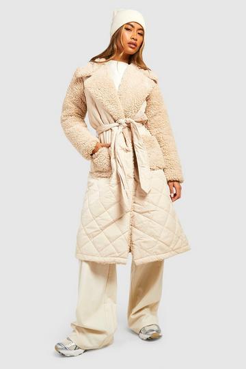 Teddy Paneled Quilted Trench Coat stone