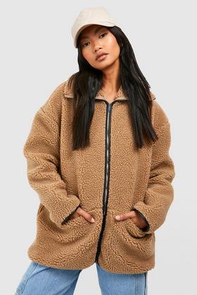 Oversized Teddy-fleece-lined Jacket - Brown - Ladies