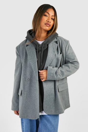 Oversized Double Breasted Wool Blazer grey