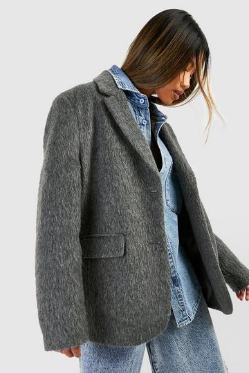 Oversized Textured Wool Blazer charcoal