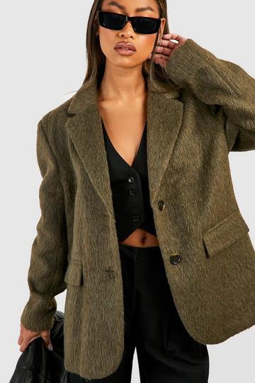 Oversized Textured Wool Blazer olive