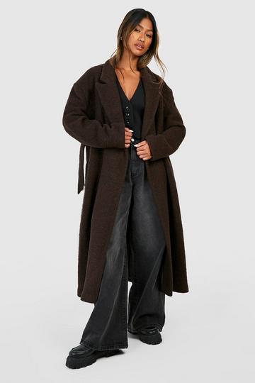 Boucle Belted Wool Coat chocolate