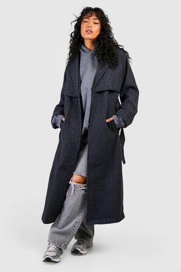 Pinstripe Belted Wool Trench Coat navy