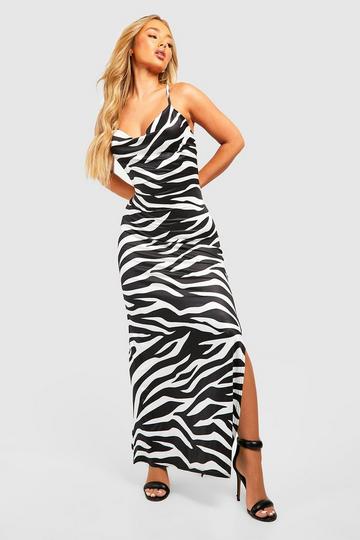 Zebra Slinky Cowl Maxi Dress black