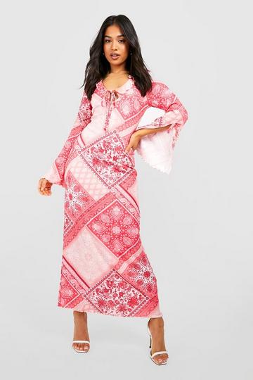 Petite Paisley Ruffle Flare Sleeve Midaxi Dress pink