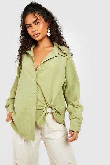 Textured Ring Detail Oversized Shirt olive