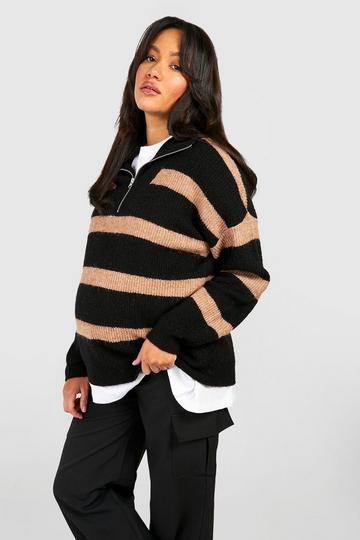 Maternity Stripe Half Zip Jumper black