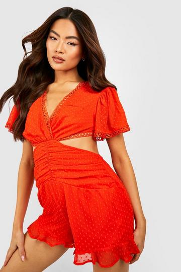 Dobby Cut Out Playsuit orange
