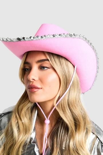 Pink Sequin Western Cowboy Hat pink