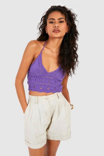 Crochet Halterneck Knitted Bralet purple
