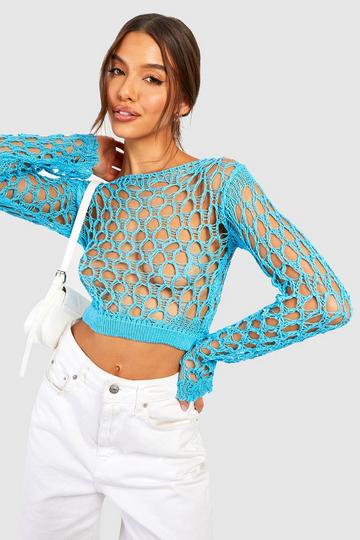 Crochet Long Sleeve Top turquoise