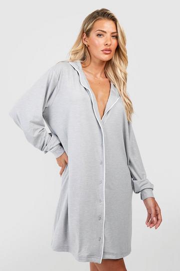 Grey Button Through Jersey Knit Night Shirt Dress