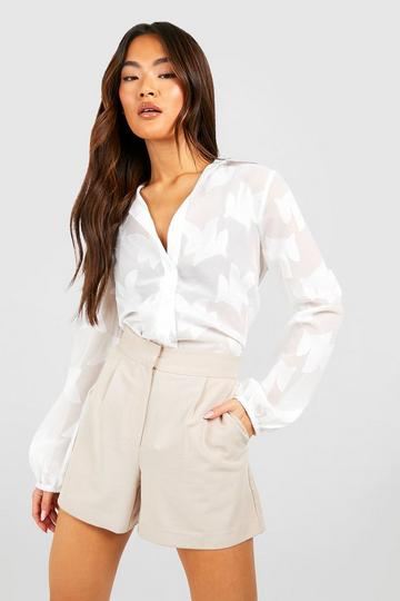 Sheer Floral Puff Sleeve Shirt ivory