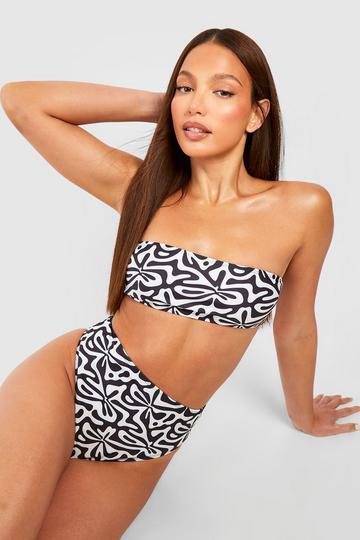 Tall - Bikini imprimé géométrique avec haut bandeau et bas taille haute black