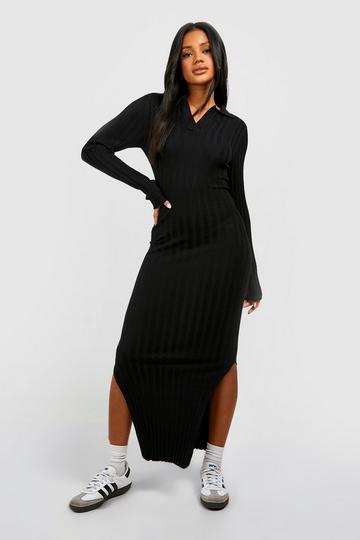 Black Wide Rib Knitted Maxi Dress